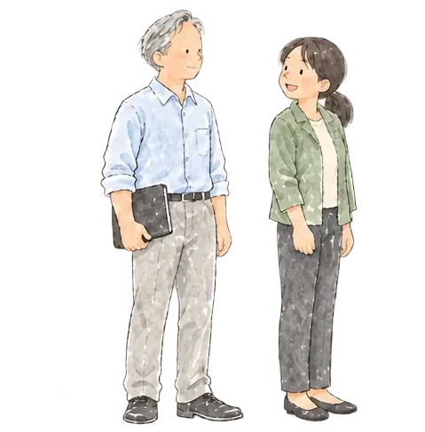 向き合って相談する二人のイラスト